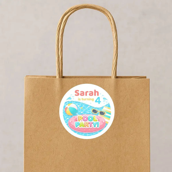 Personalised Pool Party Stickers for Kids Birthday | Custom Name Party Favours - Sticksy Prints Australia