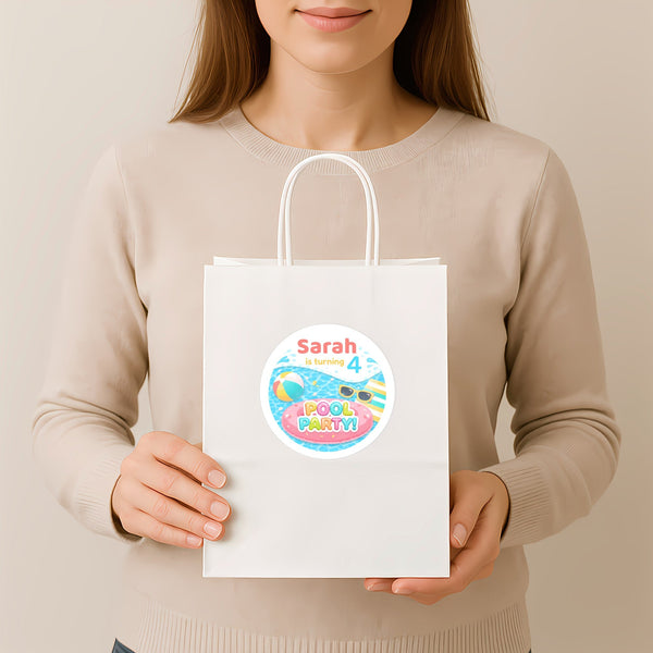 Personalised Pool Party Stickers for Kids Birthday | Custom Name Party Favours