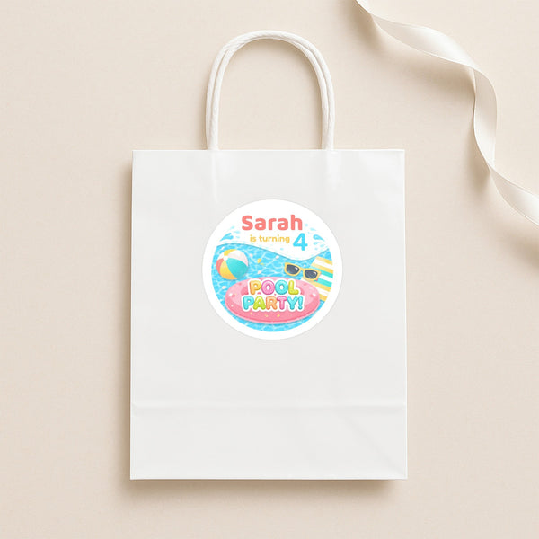 Personalised Pool Party Stickers for Kids Birthday | Custom Name Party Favours