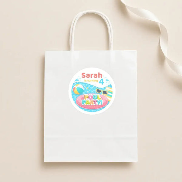 Personalised Pool Party Stickers for Kids Birthday | Custom Name Party Favours - Sticksy Prints Australia