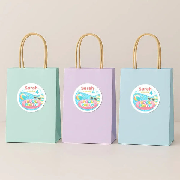 Personalised Pool Party Stickers for Kids Birthday | Custom Name Party Favours - Sticksy Prints Australia
