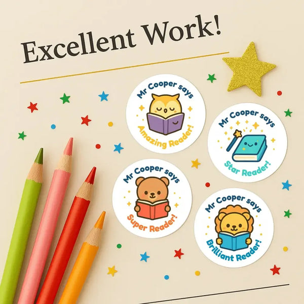 Personalised Reading & Literacy Teacher Reward Stickers – Custom Name Classroom Stickers - Sticksy Prints Australia