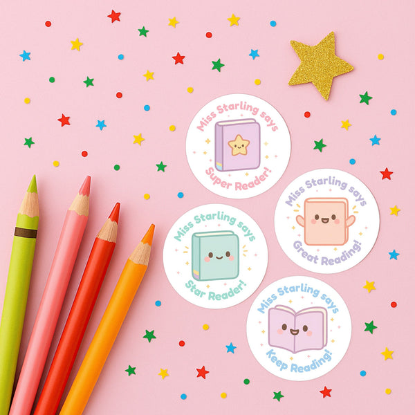 Personalised Reading Reward Stickers – Cute Book Literacy Stickers for Teachers