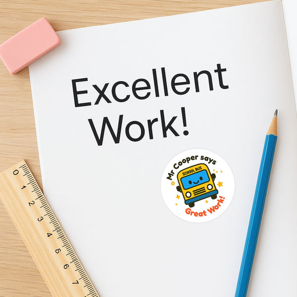 Personalised School Bus Teacher Reward Stickers – Custom Name Classroom Stickers