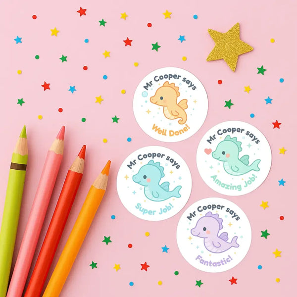 Personalised Seahorse Teacher Reward Stickers – Cute Classroom Praise Labels - Sticksy Prints Australia