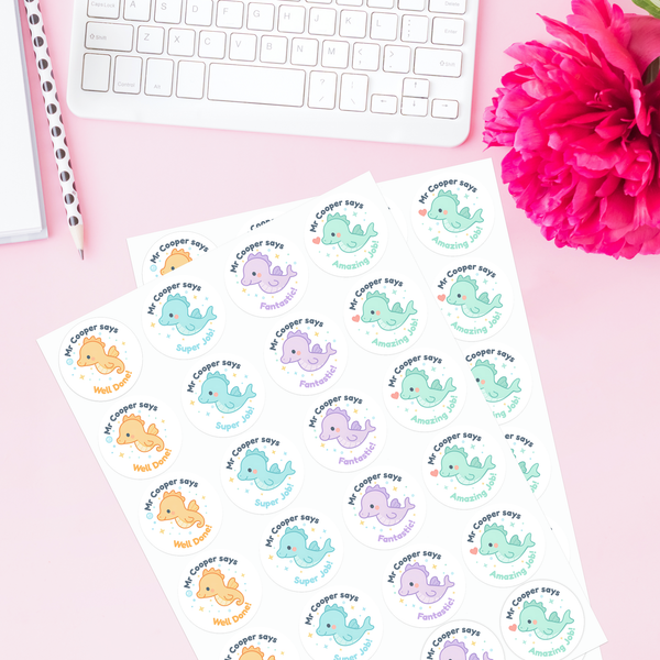 Personalised Seahorse Teacher Reward Stickers – Cute Classroom Praise Labels