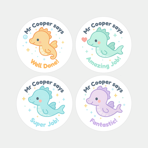 Personalised Seahorse Teacher Reward Stickers – Cute Classroom Praise Labels