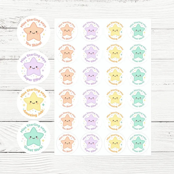 Personalised Star Teacher Reward Stickers - Sticksy Prints Australia