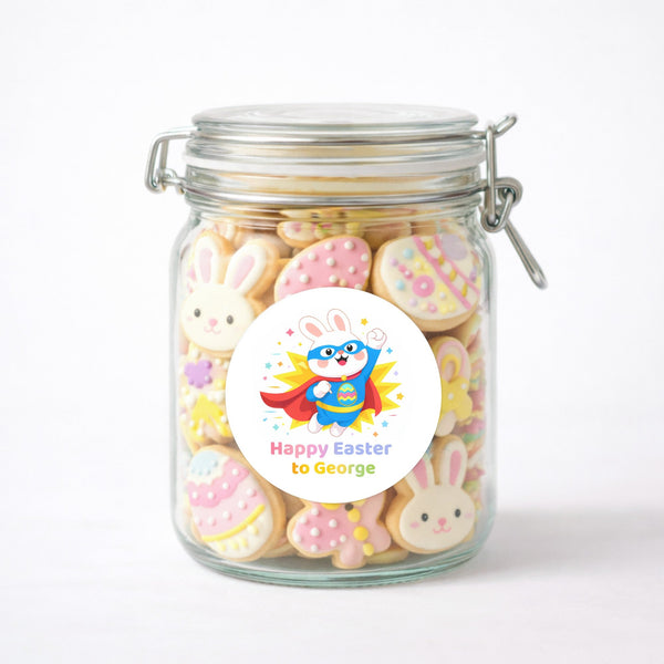 Personalised Superhero Easter Bunny Stickers | Custom Name Easter Stickers for Kids | Easter Gift Labels