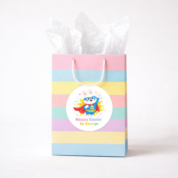 Personalised Superhero Easter Bunny Stickers | Custom Name Easter Stickers for Kids | Easter Gift Labels