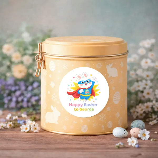 Personalised Superhero Easter Bunny Stickers | Custom Name Easter Stickers for Kids | Easter Gift Labels - Sticksy Prints Australia