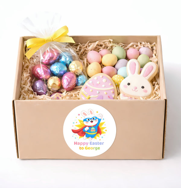 Personalised Superhero Easter Bunny Stickers | Custom Name Easter Stickers for Kids | Easter Gift Labels