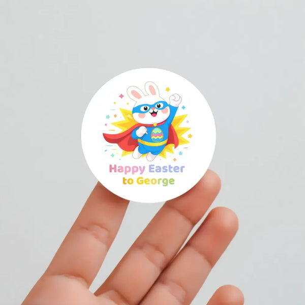 Personalised Superhero Easter Bunny Stickers | Custom Name Easter Stickers for Kids | Easter Gift Labels - Sticksy Prints Australia