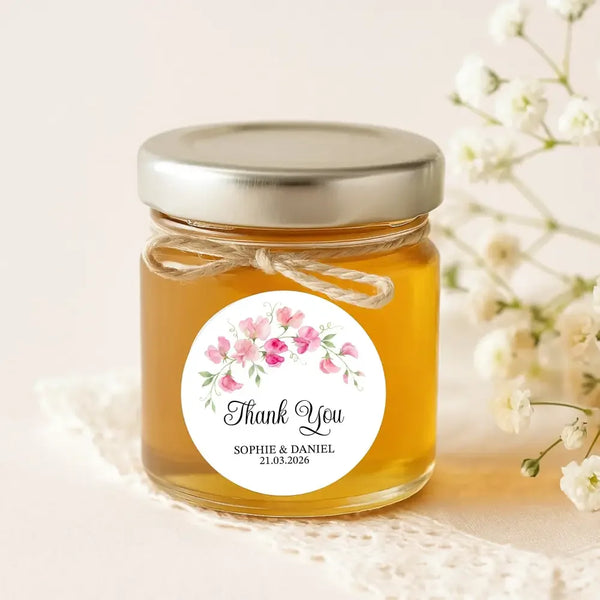 Personalised Sweet Pea Wedding Thank You Stickers | Pink Floral Favour Labels - Sticksy Prints Australia
