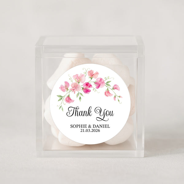 Personalised Sweet Pea Wedding Thank You Stickers | Pink Floral Favour Labels