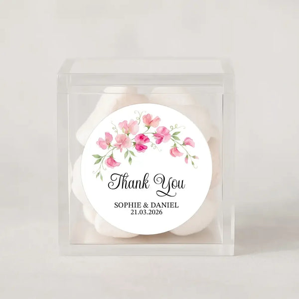 Personalised Sweet Pea Wedding Thank You Stickers | Pink Floral Favour Labels - Sticksy Prints Australia