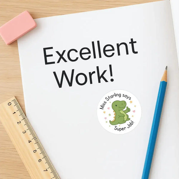 Personalised Teacher Reward Stickers – Cute Dinosaur Classroom Praise & Progress Labels - Sticksy Prints Australia