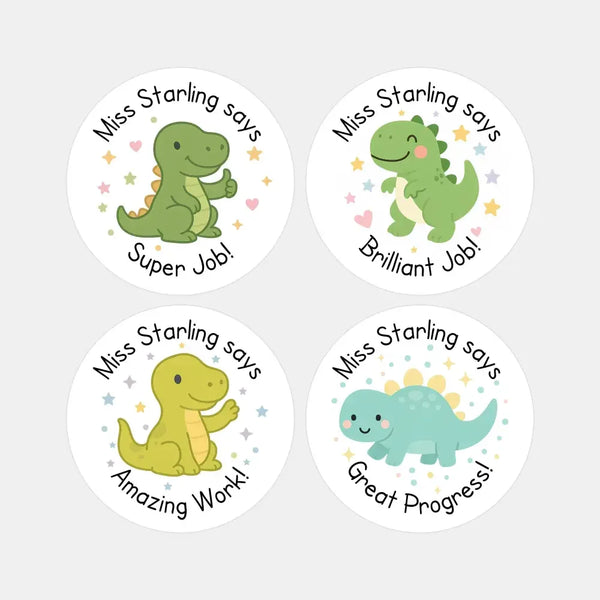 Personalised Teacher Reward Stickers – Cute Dinosaur Classroom Praise & Progress Labels - Sticksy Prints Australia