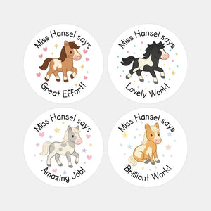 Personalised Teacher Reward Stickers – Cute Horse & Pony Classroom Praise Labels