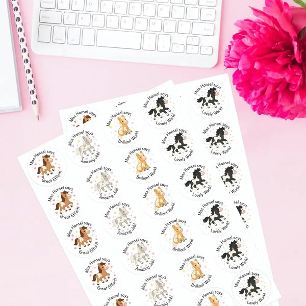 Personalised Teacher Reward Stickers – Cute Horse & Pony Classroom Praise Labels - Sticksy Prints Australia