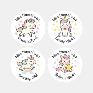 Personalised Teacher Reward Stickers – Cute Unicorn Classroom Praise & Motivation Labels