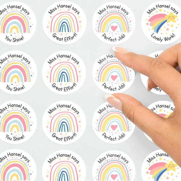 Personalised Teacher Reward Stickers Labels Pastel Rainbow & Shooting Star Set