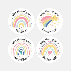 Personalised Teacher Reward Stickers Labels Pastel Rainbow & Shooting Star Set