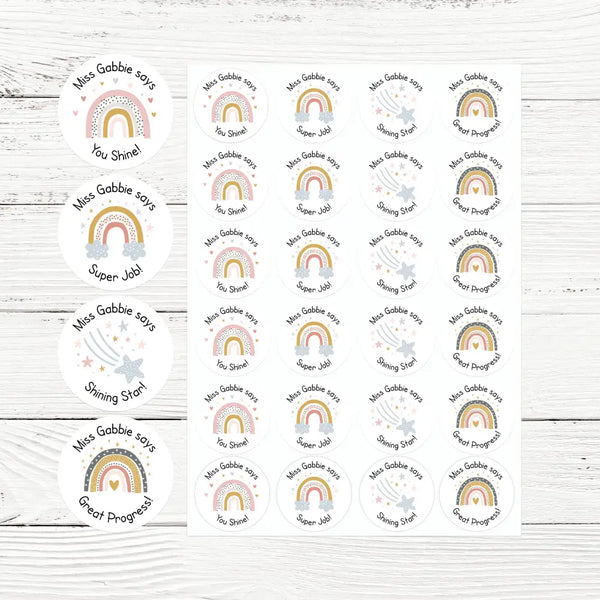Personalised Teacher Reward Stickers Labels Rainbow & Star Collection