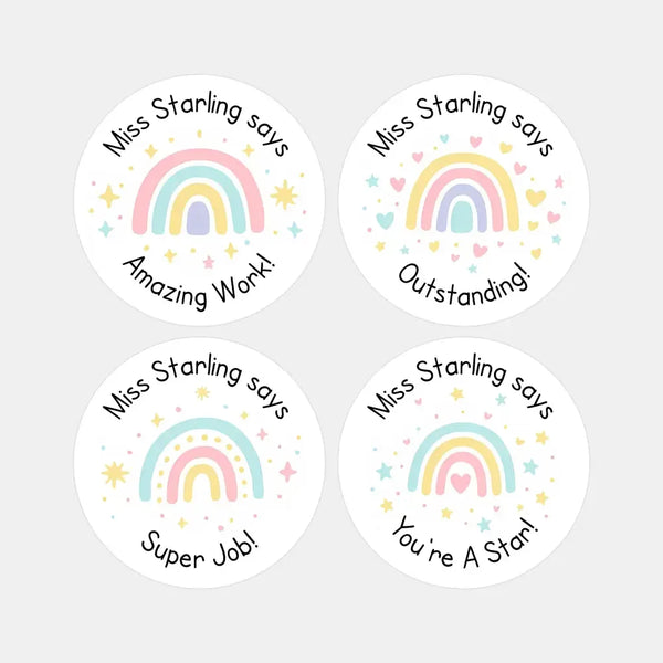 Personalised Teacher Reward Stickers – Pastel Rainbow Classroom Praise Labels Pack - Sticksy Prints Australia