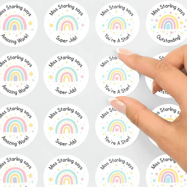 Personalised Teacher Reward Stickers – Pastel Rainbow Classroom Praise Labels Pack - Sticksy Prints Australia
