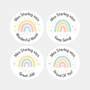 Personalised Teacher Reward Stickers – Pastel Rainbow Positive Classroom Labels