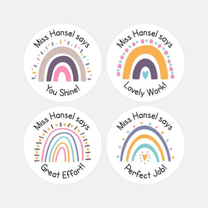 Personalised Teacher Reward Stickers Pastel Rainbow Set