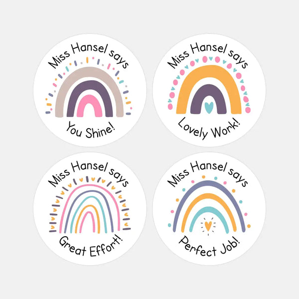 Personalised Teacher Reward Stickers Pastel Rainbow Set