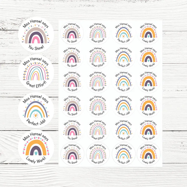Personalised Teacher Reward Stickers Pastel Rainbow Set