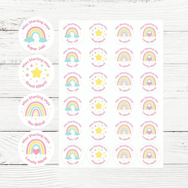 Personalised Teacher Reward Stickers – Pastel Rainbow & Star Classroom Motivation Labels - Sticksy Prints Australia