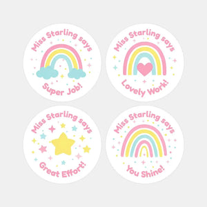 Personalised Teacher Reward Stickers – Pastel Rainbow & Star Classroom Motivation Labels