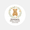 Personalised Teddy Bear Baby Shower Stickers with Floral Greenery Wreath – Neutral Watercolour Favour Labels