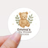 Personalised Teddy Bear Baby Shower Stickers with Greenery – Neutral Watercolour Favour Labels