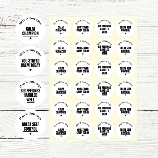 Personalised Teen Calm & Wellbeing Stickers – Minimalist Emotional Regulation Reward Labels - Sticksy Prints Australia
