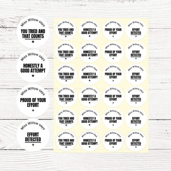 Personalised Teen Effort Stickers – Minimalist Bold Teacher Reward Stickers