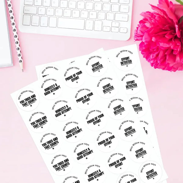 Personalised Teen Effort Stickers – Minimalist Bold Teacher Reward Stickers - Sticksy Prints Australia