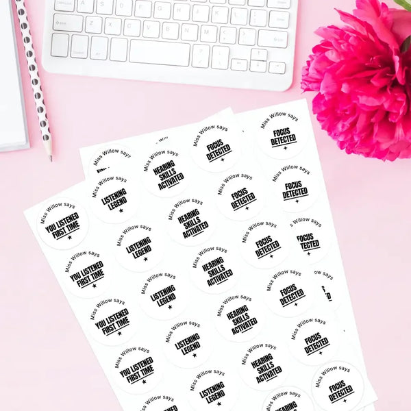 Personalised Teen Listening & Focus Stickers – Minimalist Behaviour Reward Labels - Sticksy Prints Australia