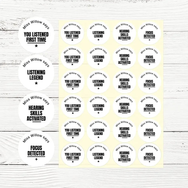 Personalised Teen Listening & Focus Stickers – Minimalist Behaviour Reward Labels - Sticksy Prints Australia