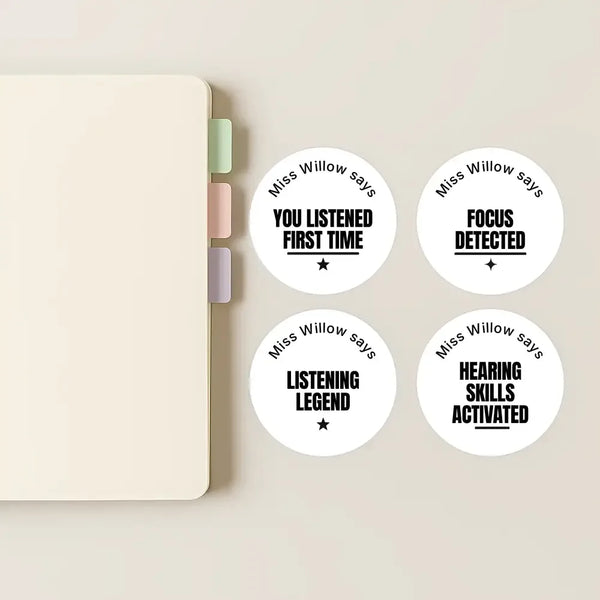 Personalised Teen Listening & Focus Stickers – Minimalist Behaviour Reward Labels - Sticksy Prints Australia