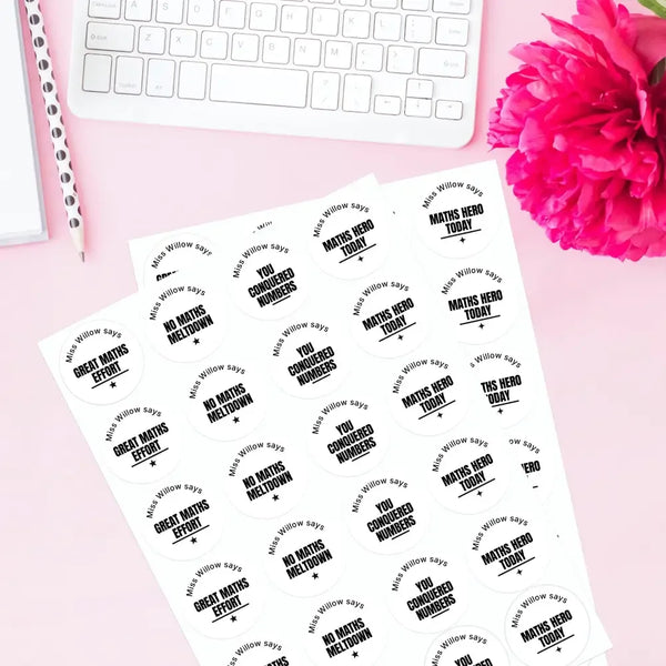 Personalised Teen Maths Stickers – Minimalist Funny Classroom Reward Labels - Sticksy Prints Australia