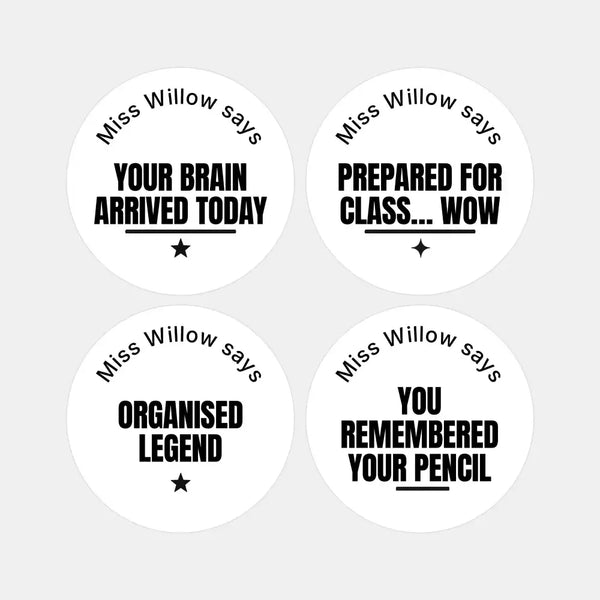Personalised Teen Organisation Stickers – Funny Minimalist Teacher Reward Stickers - Sticksy Prints Australia