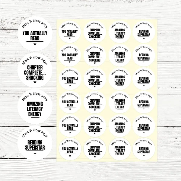 Personalised Teen Reading Stickers – Minimalist Funny Literacy Reward Labels - Sticksy Prints Australia