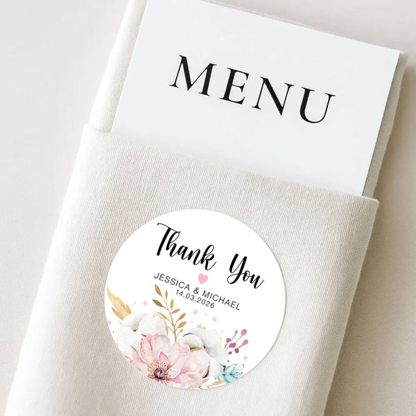 Personalised Thank You Wedding Stickers – Blush Floral Design