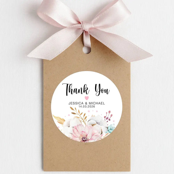 Personalised Thank You Wedding Stickers – Blush Floral Design