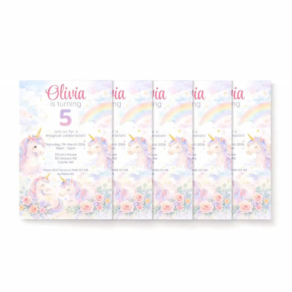 Personalised Unicorn Birthday Invitations | Magical Rainbow Party Invites - Sticksy Prints Australia
